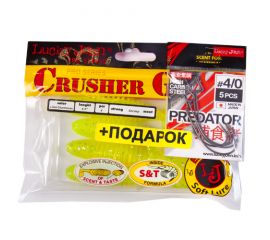 Твистеры съедобные LJ Pro Series Crusher Grub 4,5IN/071 + Крючки Офсетные LJ Predator LJH345 РАЗМ.004