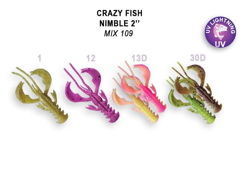 Силиконовые приманки Crazy Fish Nimble 2" 50-50-M109-6-F